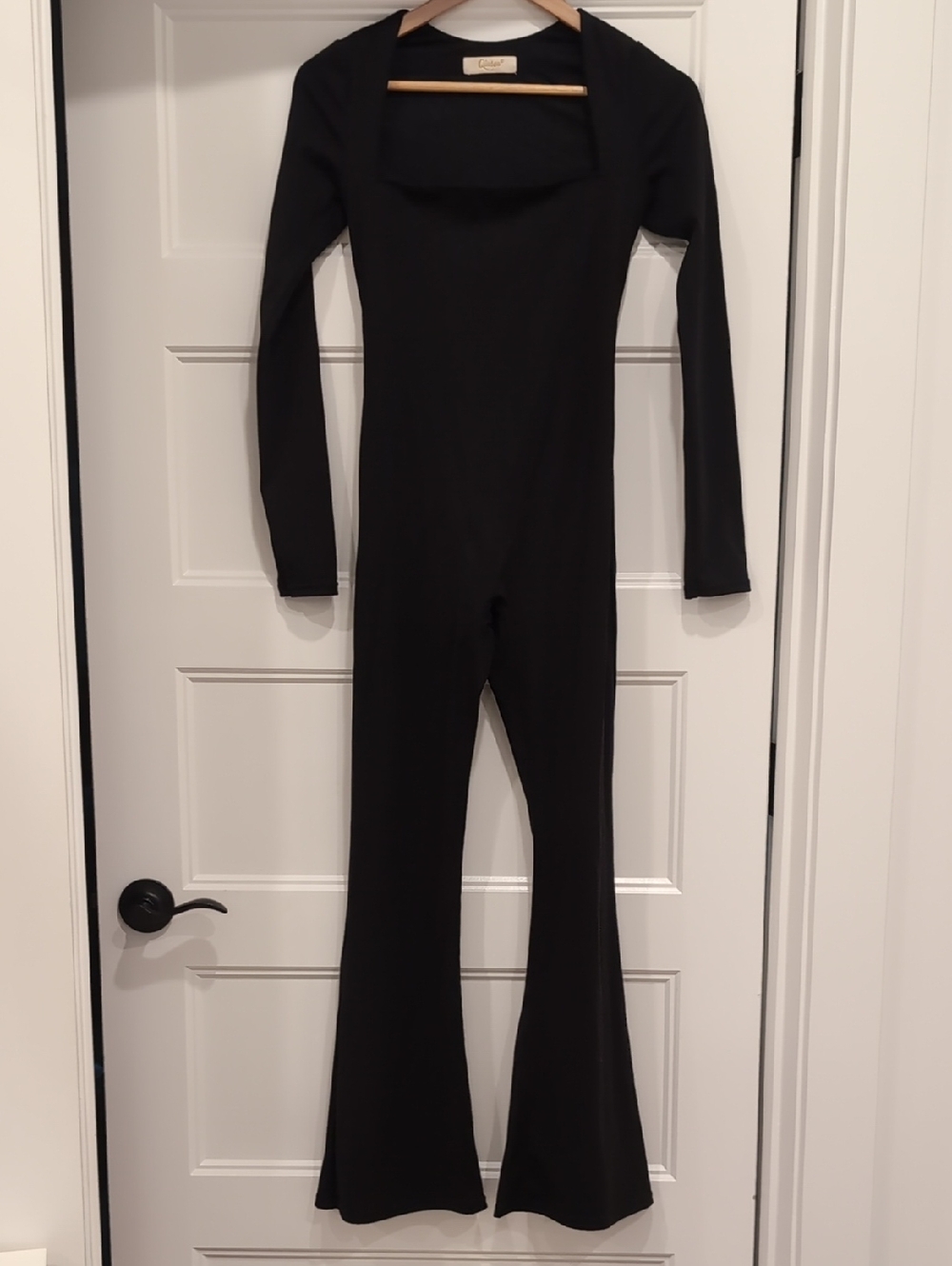 Black Long-Sleeve Square Neck Jumpsuit
